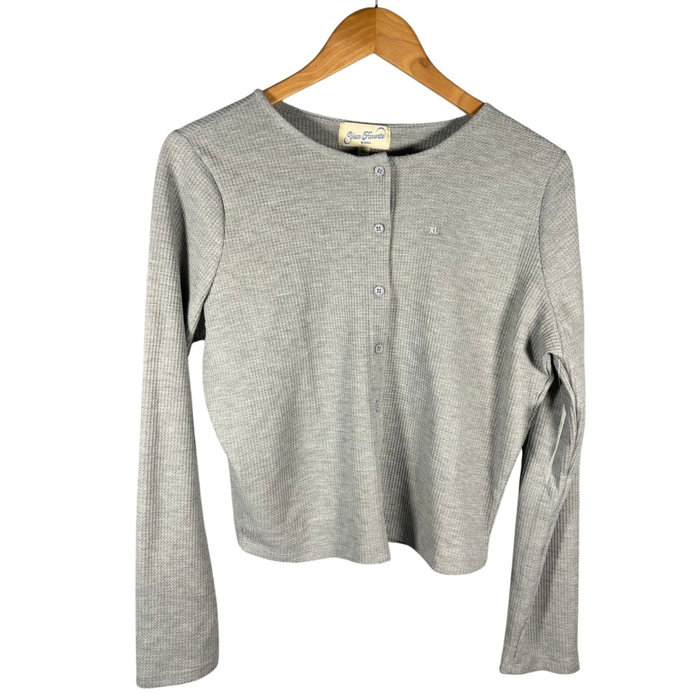 NWT PacSun Heather Grey Long Sleeve Waffle Knit Button Up Top XL